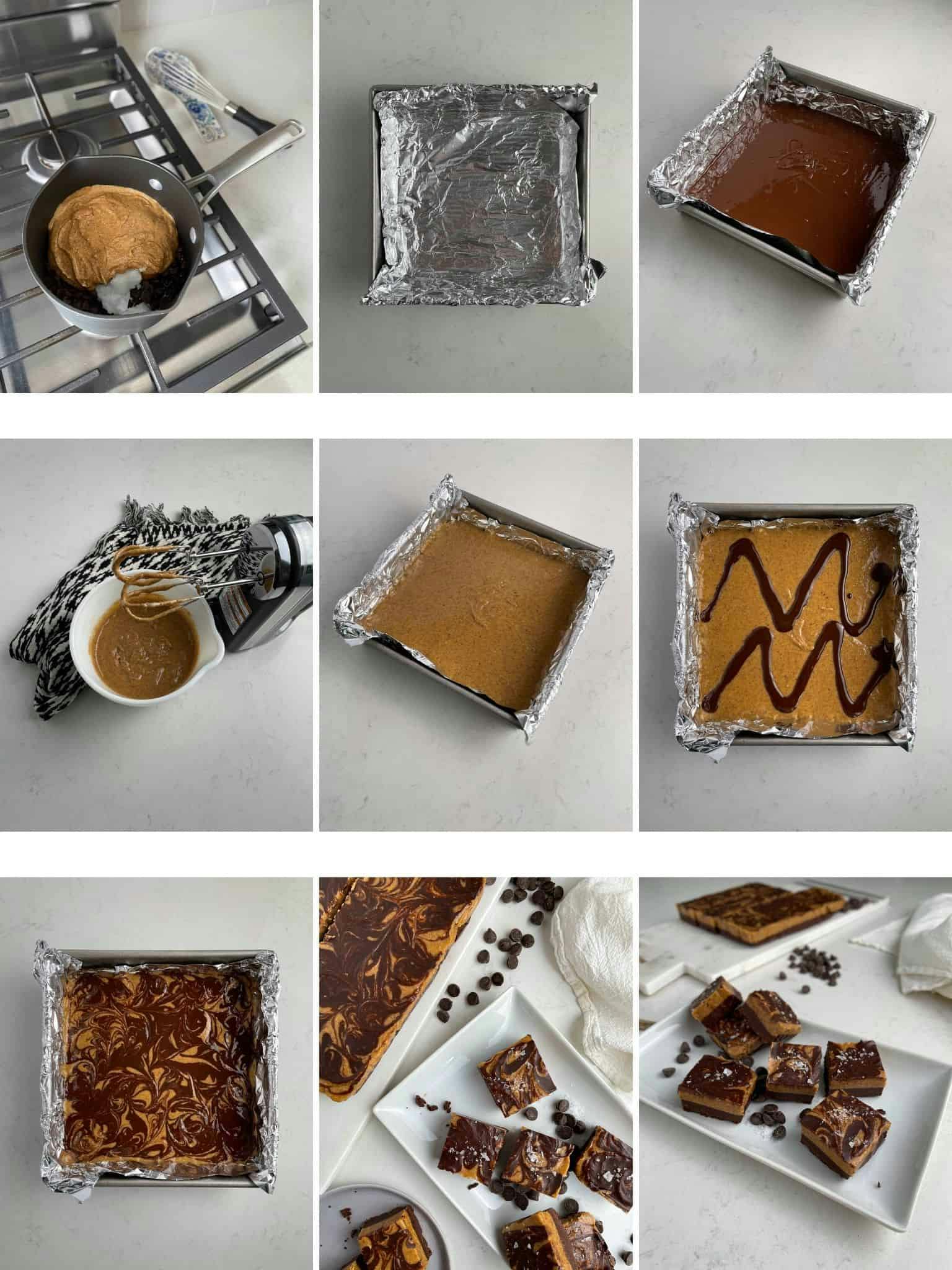 Step by step process of how to make almond butter fudge.